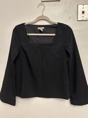 H&M Black Long Sleeve Square Neck Top NWOT